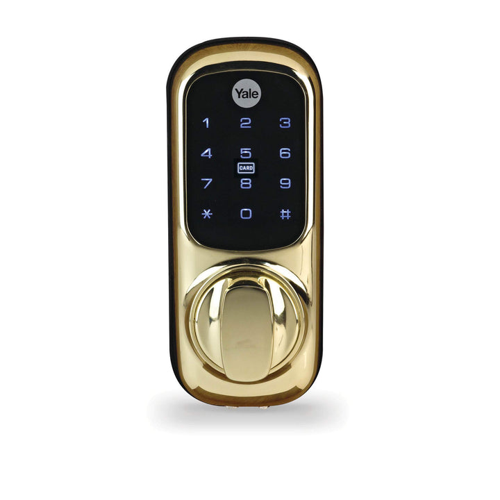Smart door lock with polished brass finish