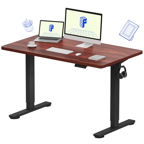 E1 Plus Electric Standing Desk - Height Adjustable Mahogany Desktop with Smart Panel