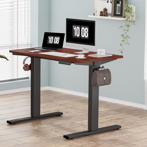 E1 Plus Electric Standing Desk - Height Adjustable Mahogany Desktop with Smart Panel