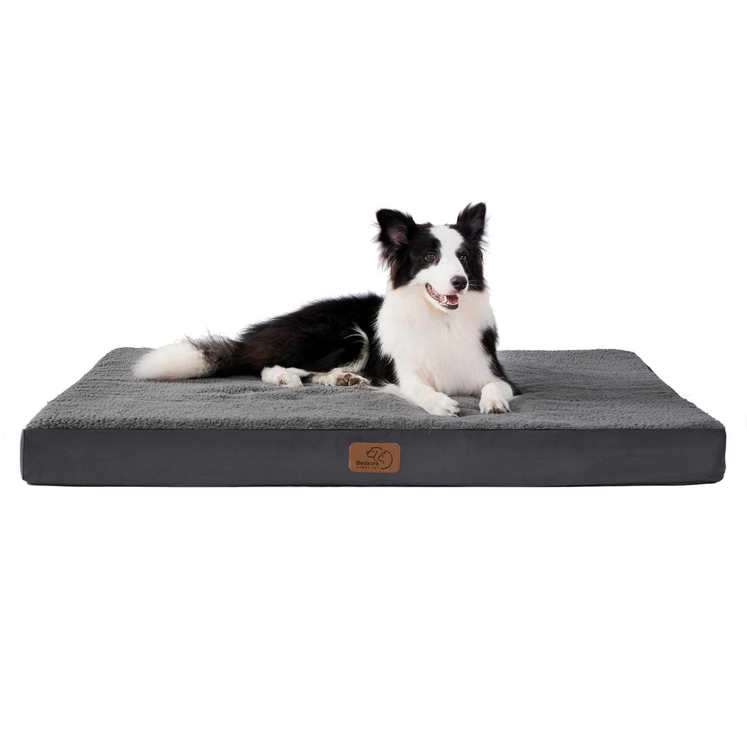 Orthopedic dog bed with plush sherpa cover in grey