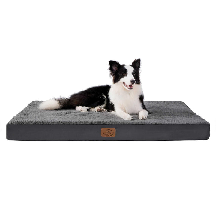 Orthopedic dog bed with plush sherpa cover in grey