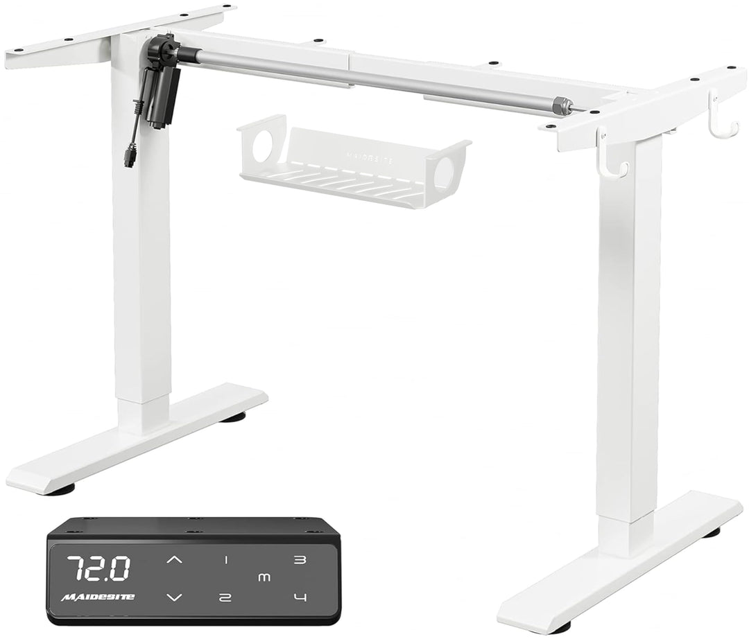 Height adjustable standing desk frame in white with smart panel