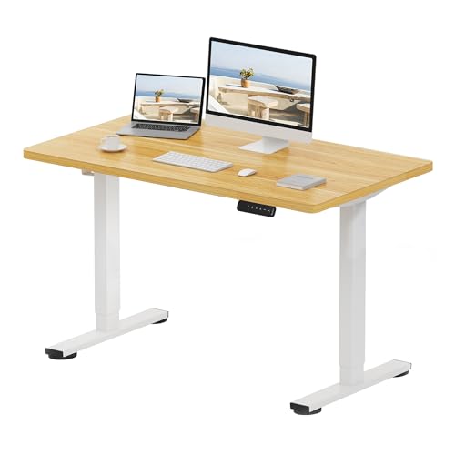 E1 Plus Electric Sit Stand Desk - Height Adjustable - White Frame Maple Desktop - 120 x 60cm