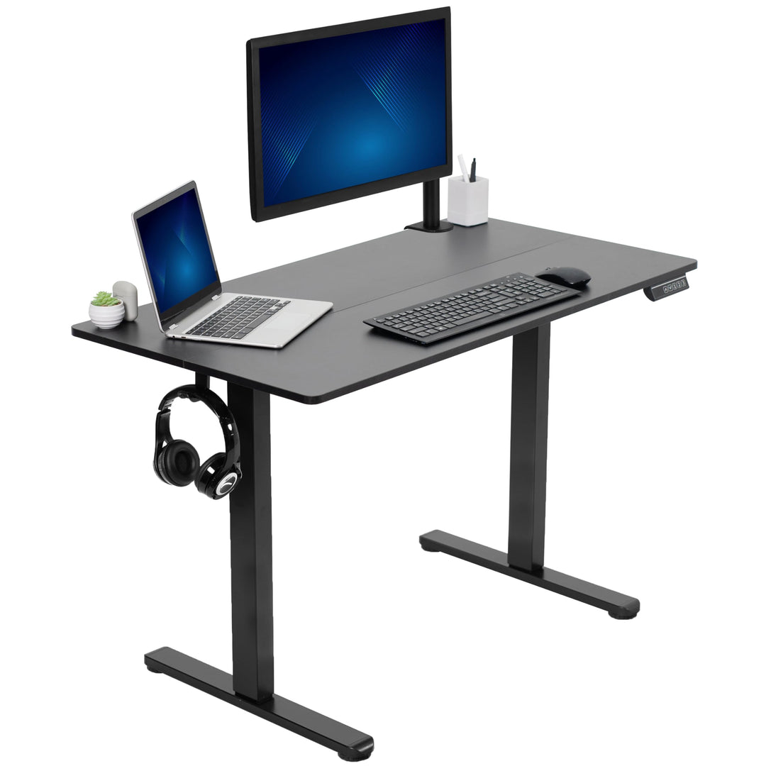 Electric height adjustable standing desk with black top