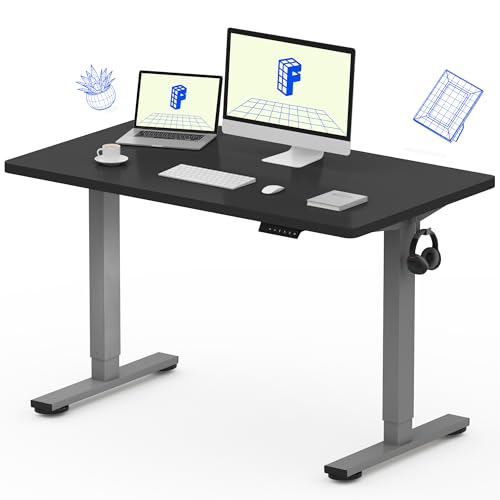 E1 Plus Electric Standing Desk - Height Adjustable - 120x60cm - Grey Frame, Black Desktop