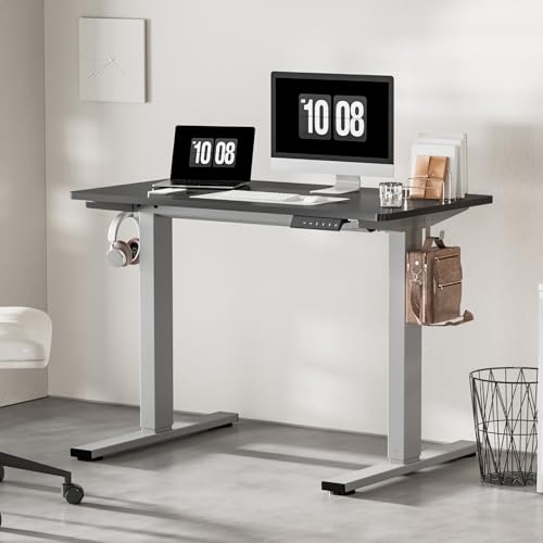 E1 Plus Electric Standing Desk - Height Adjustable - 120x60cm - Grey Frame, Black Desktop