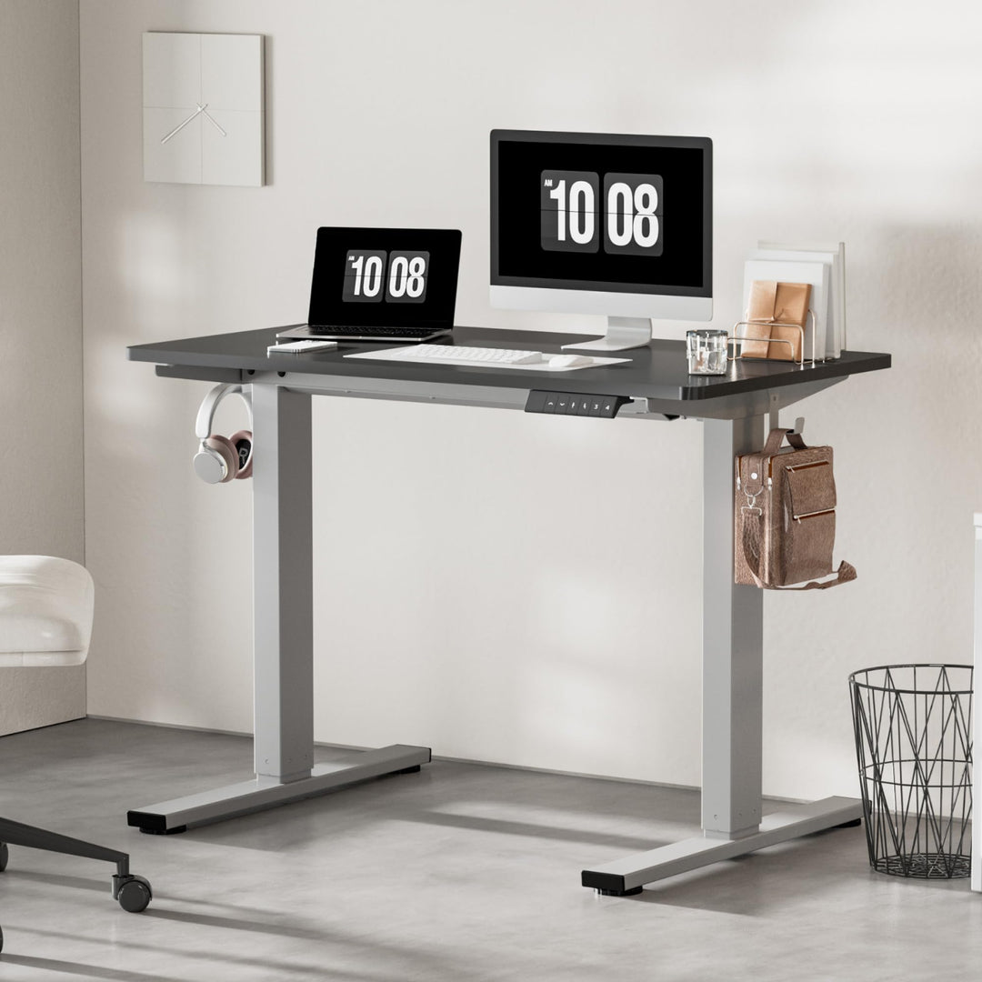 E1 Plus Electric Standing Desk - Height Adjustable - 120x60cm - Grey Frame, Black Desktop