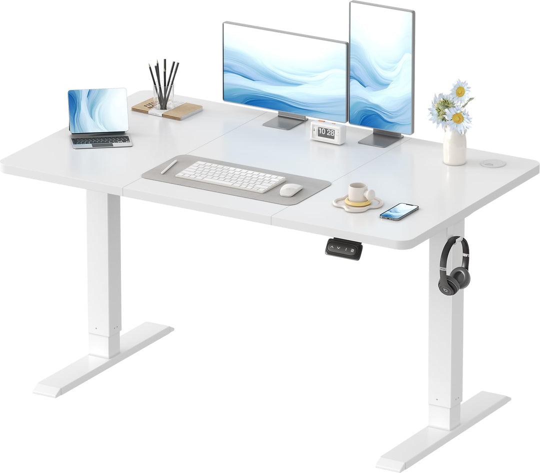 Electric standing desk with height adjustment and memory panel