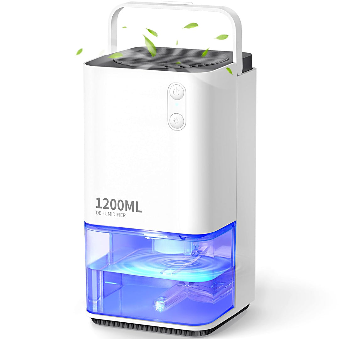 Mini electric dehumidifier with 1200ml capacity and LED lights