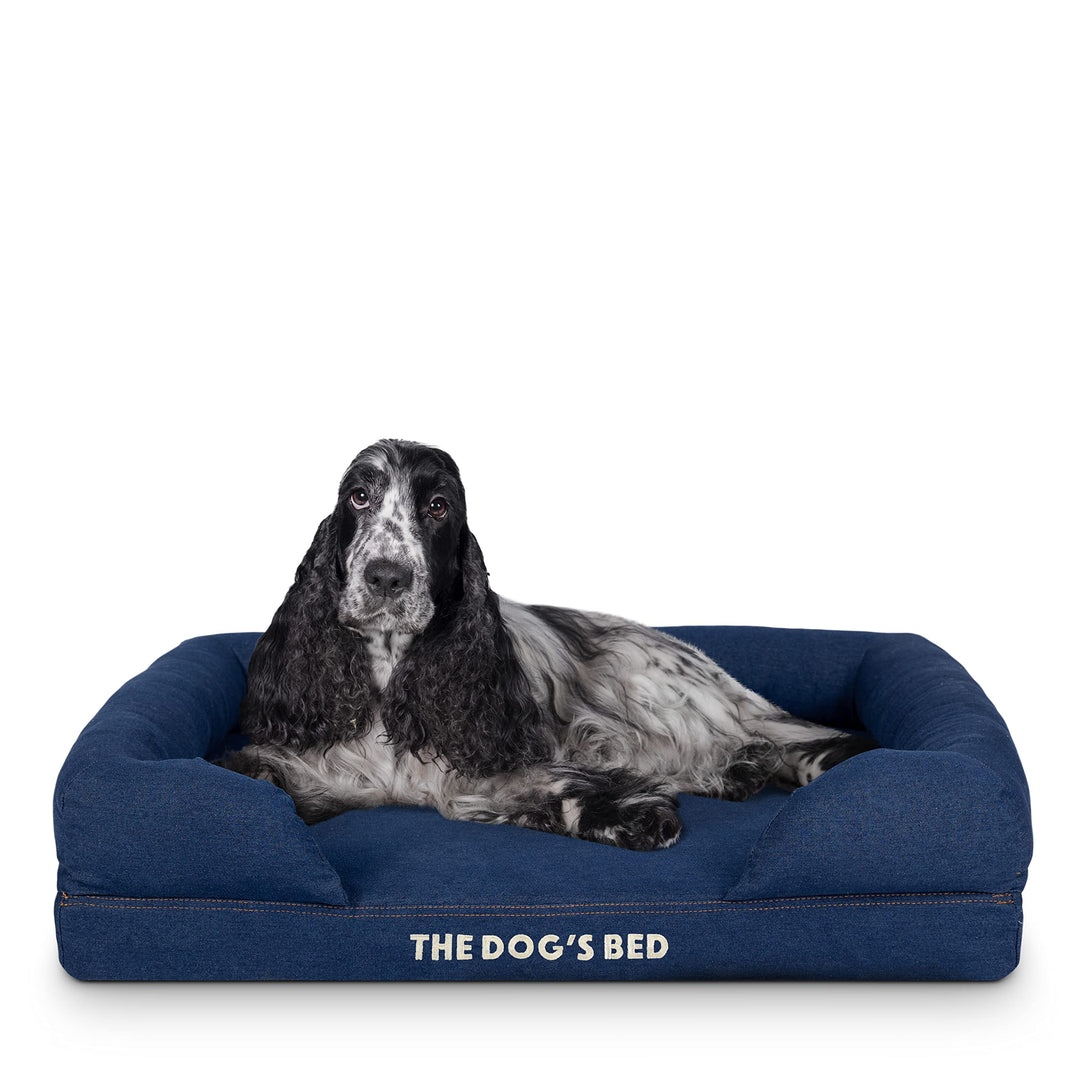 Medium orthopaedic dog bed in blue denim with waterproof feature