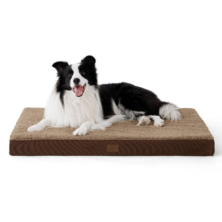 Orthopedic dog bed with plush sherpa cover in brown