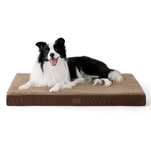 Bedsure Orthopedic Dog Bed - Large Plush Sherpa Cover - Brown 91x69x7.6cm