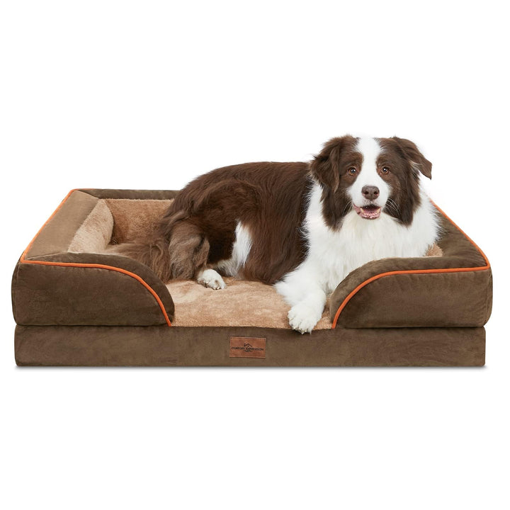 Large orthopedic dog bed in brown with waterproof cover