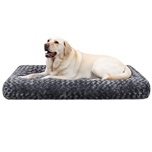 KSIIA Large Dog Bed Crate Mattress Fluffy Dark Grey 90x60x8cm