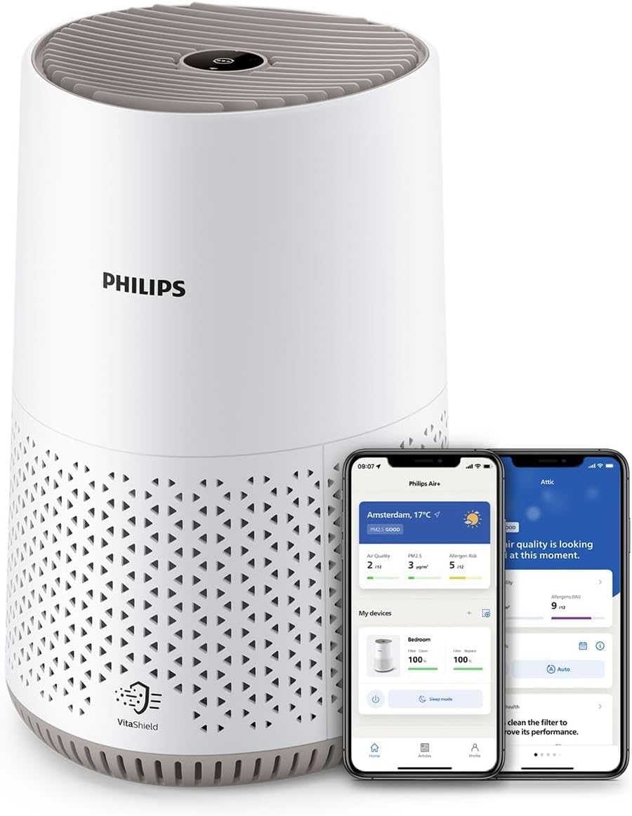 Air purifier with HEPA filter and app control in white