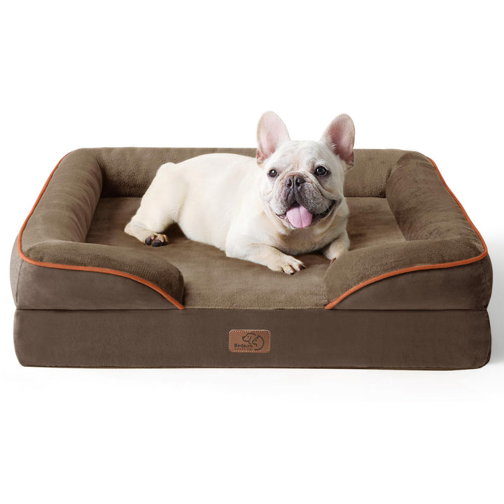 Medium Dog Sofa Bed - Orthopedic Washable Removable Cover Couch - Small Dogs Puppy Beds - Brown Pet Bed - 71x58x16cm