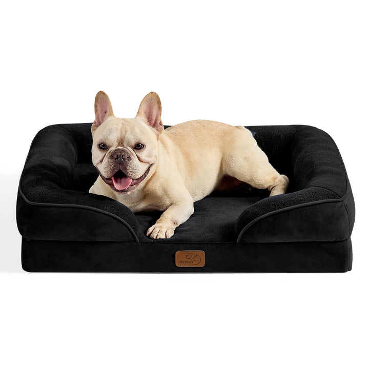 Medium Washable Orthopedic Dog Sofa Pet Bed - Removable Flannel Zipper Cover - Small Dogs Puppy Beds - Black - 71x58x16cm