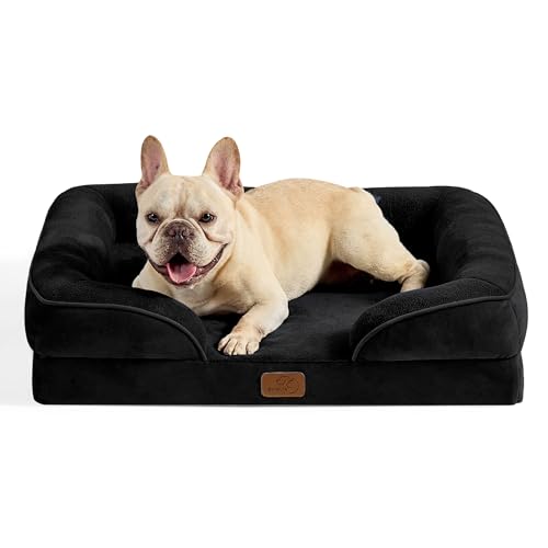 Medium Washable Orthopedic Dog Sofa Pet Bed - Removable Flannel Zipper Cover - Small Dogs Puppy Beds - Black - 71x58x16cm