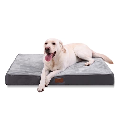 Large Orthopedic Dog Bed with Waterproof Cover and Anti-Slip Base, Grey, 105x70x10cm