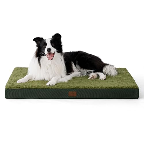 DogsRUs Large Orthopedic Dog Bed with Removable Sherpa Cover - Dark Green 91x69x7.6cm