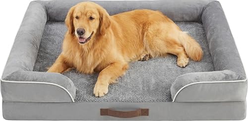 Memory Foam Dog Bed - Extra Large Grey U-Shape Bolster - Washable - 106x81 cm