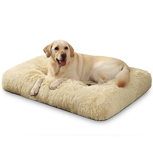 KSIIA Extra Large Dog Crate Bed - Fluffy Washable Mattress - Beige 105x70cm