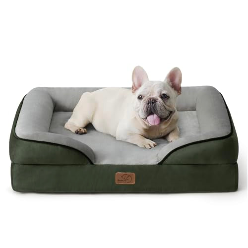 Medium Pet Sofa Bed with Washable Orthopedic Comfort and Flannel Cover - Puppy Couch for Small Dogs - Dark Green Dog Bed 71x58x16cm