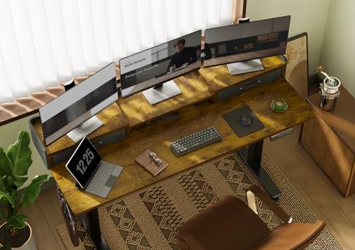 Claiks Electric Standing Desk 140x60cm Height Adjustable with Storage Shelf Rustic Brown