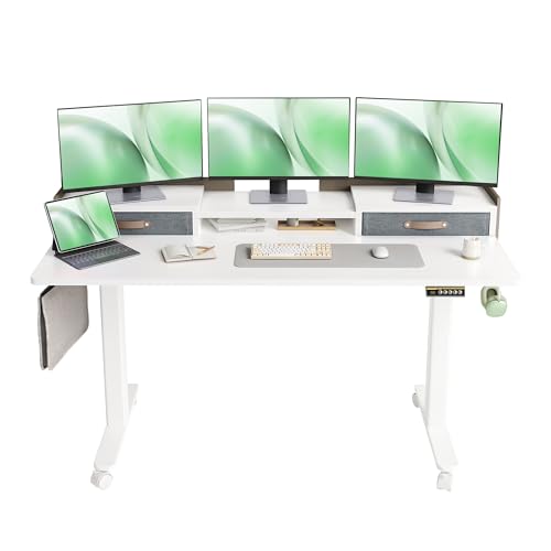 Claiks Electric Standing Desk 140x60cm - Height Adjustable with Storage Shelf - White