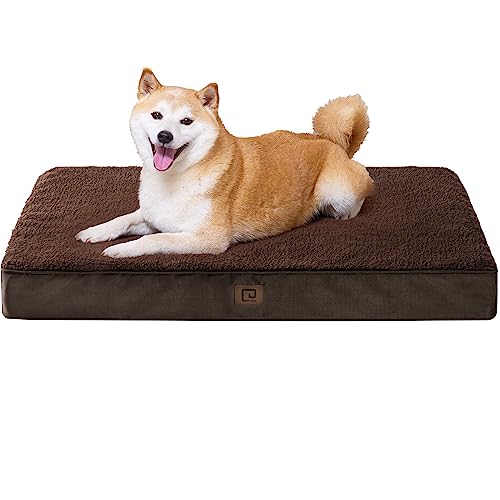 Orthopedic Dog Bed - Large Mattress with Removable Washable Cover for Crate - Brown - 91x68x9cm - Comfortable Supportive Sleep Surface - Cushioned Pet Mattress - Orthopedic Memory Foam - Dog Crate Bed