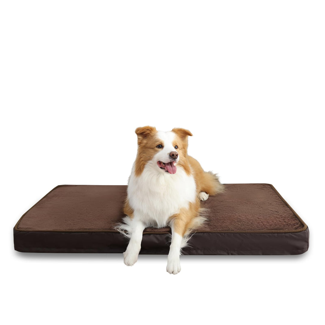 Large dog bed with waterproof orthopedic flannel mattress in brown