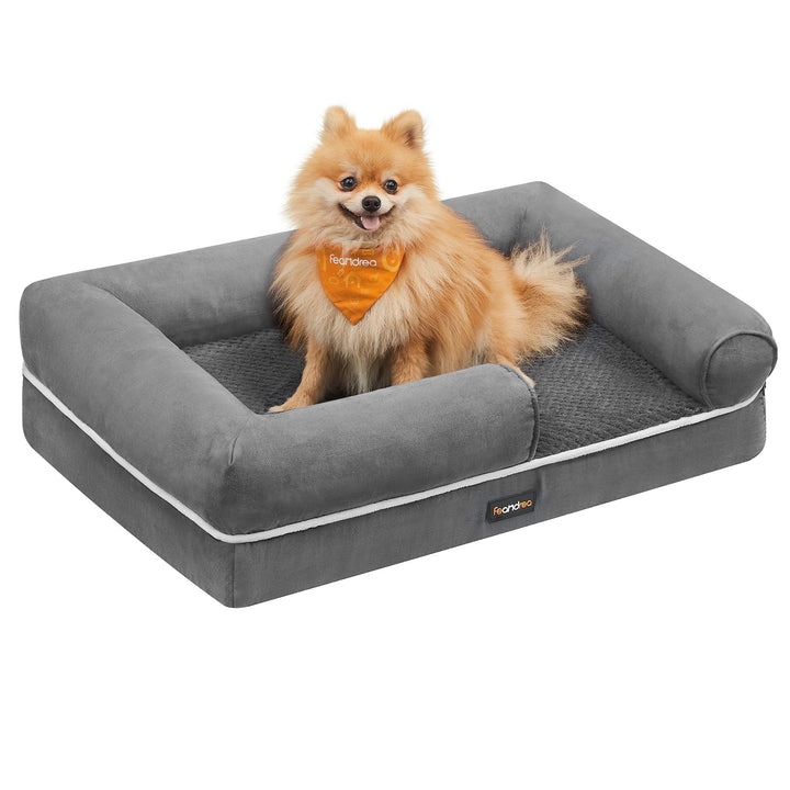 Orthopedic dog bed with removable washable cover in light grey