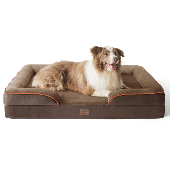 Large Dog Bed Sofa - Washable Orthopedic Dog Beds U-Shape Bolster - Waterproof Dog Pillow - Brown Square Pet Bed 97x71x16cm