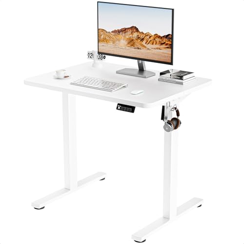 Electric Height Adjustable Sit-Stand Desk - 80x60cm - White Frame, White Desktop