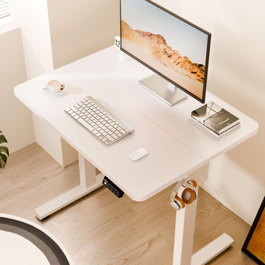 Electric Height Adjustable Sit-Stand Desk - 80x60cm - White Frame, White Desktop