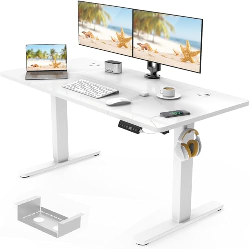 Electric Standing Desk - Height Adjustable 120 x 60cm - White - USB Port