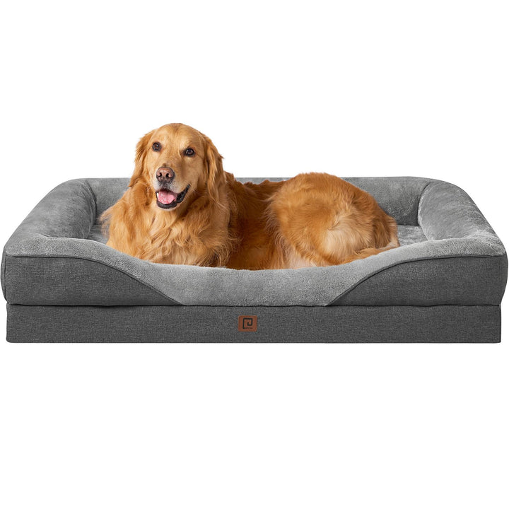 XL Dog Bed Memory Foam- Extra Large Orthopedic Dog Beds with Sides- Waterproof Liner- Pet Couch Washable Removable Cover- Non-Slip Bottom- 106.7x76x18.9cm- Dark Grey