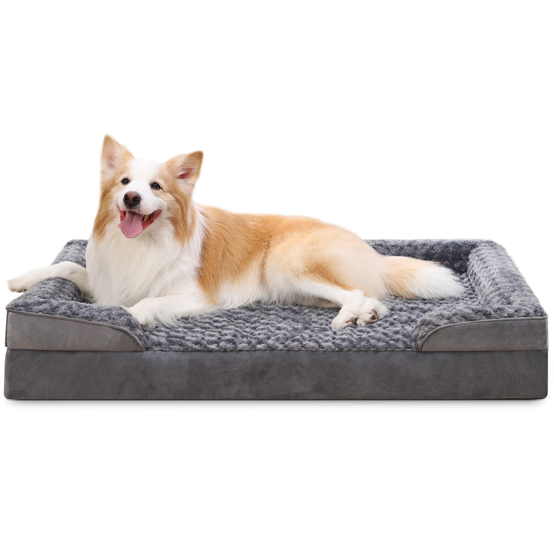 Orthopedic dog bed with memory foam and removable cover in grey