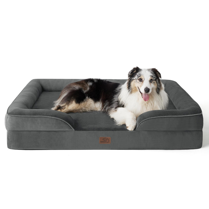 XL Waterproof Orthopedic Dog Sofa Bed - Removable Zipper Cover - Flannel Washable Couch - Human Pet Bed for Adults - Dark Grey - 106x80x16cm