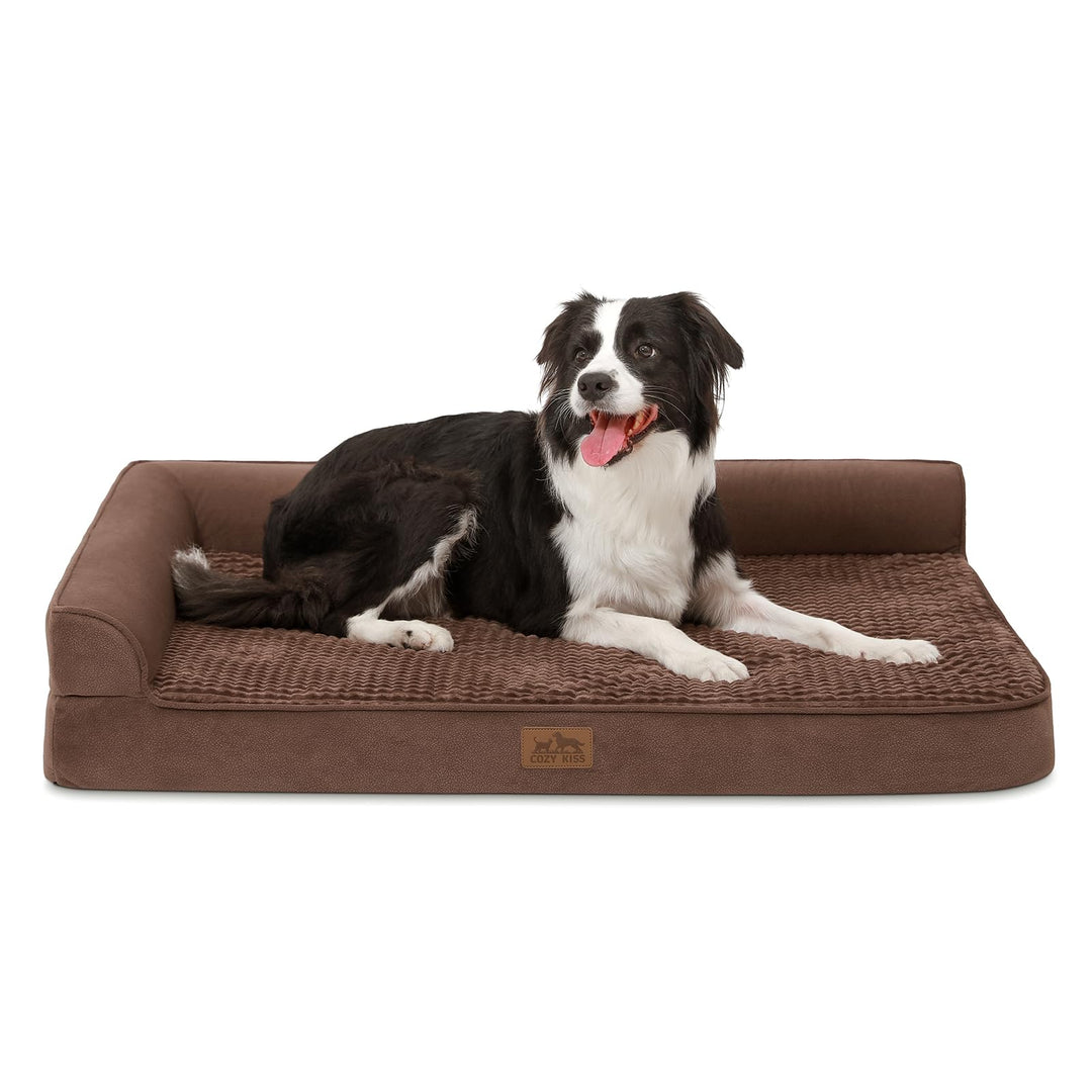 Orthopedic dog bed with supportive foam bolster for large dogs