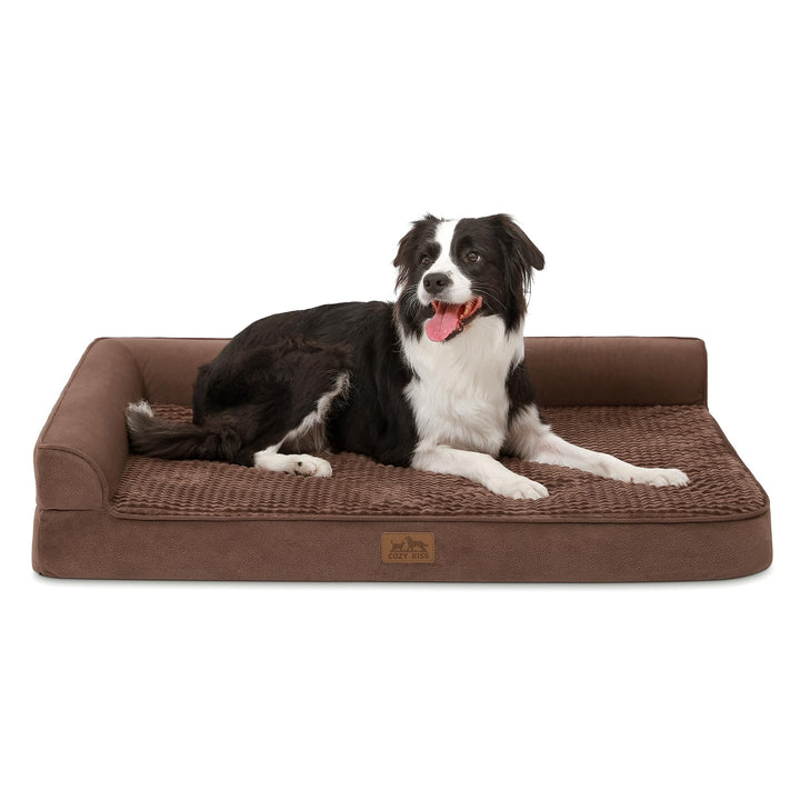 Orthopedic dog bed with supportive foam bolster for large dogs