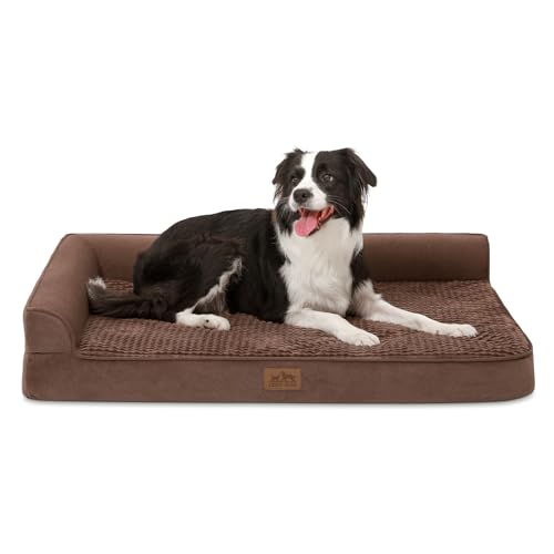 COZY KISS Orthopedic Dog Bed - XL Foam Bolster Sofa - Brown - 42x30x7.5 in