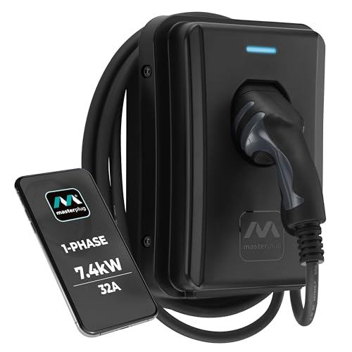 Smart EV Home Wall Charger - Tethered 5m Cable - Black - 7.4kW
