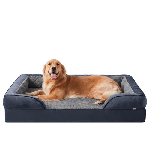 Orthopedic Memory Foam Dog Bed - Washable - Extra Large - Grey - 90lbs - Golden Retriever Labrador German Shepherd Rottweiler