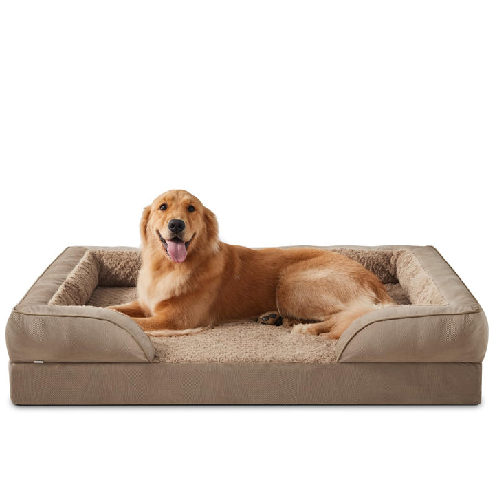 Extra Large Orthopedic Memory Foam Dog Bed - Washable Brown Pet Bed for Golden Retriever, Labrador, German Shepherd, Samoye, Rottweiler - Suitable for 90lbs Dogs