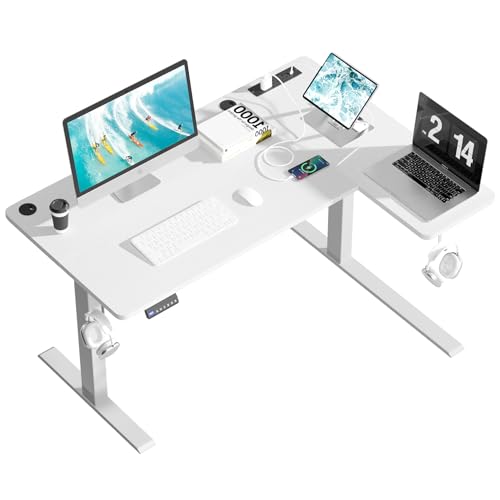 Electric Standing Desk - L Shaped - Height Adjustable - 120x60cm - White