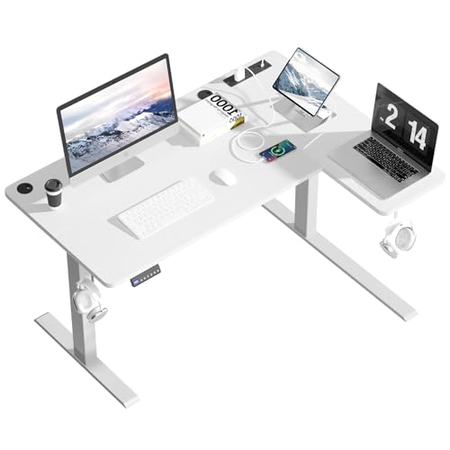 Electric Height Adjustable L-Shaped Standing Desk - White, 100x60cm