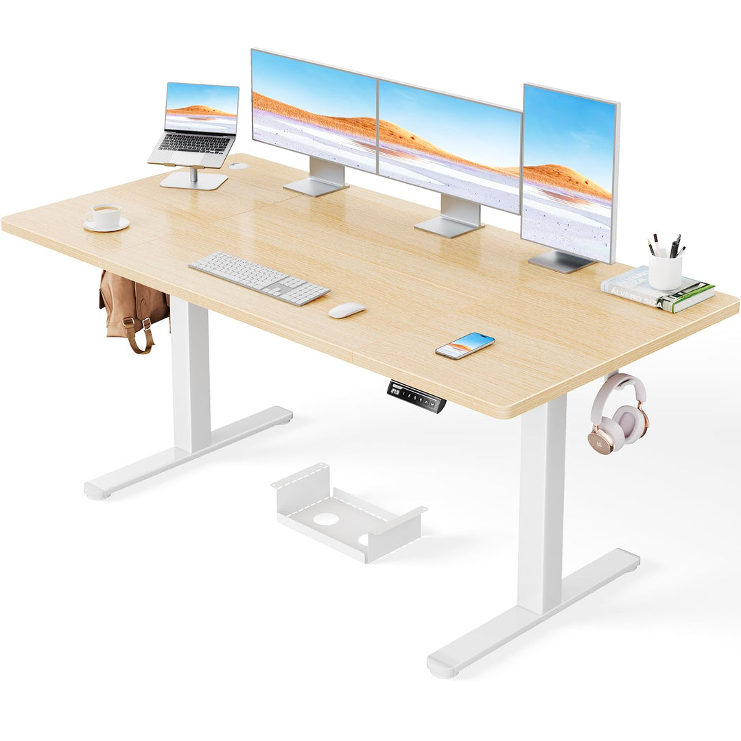 Electric standing desk with height adjustment and sturdy metal frame