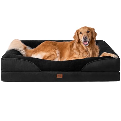 XL Memory Foam Dog Bed - Large Orthopedic Pet Sofa with Waterproof Liner and Washable Cover - Non-Slip Bottom - 106x76x19cm - Black