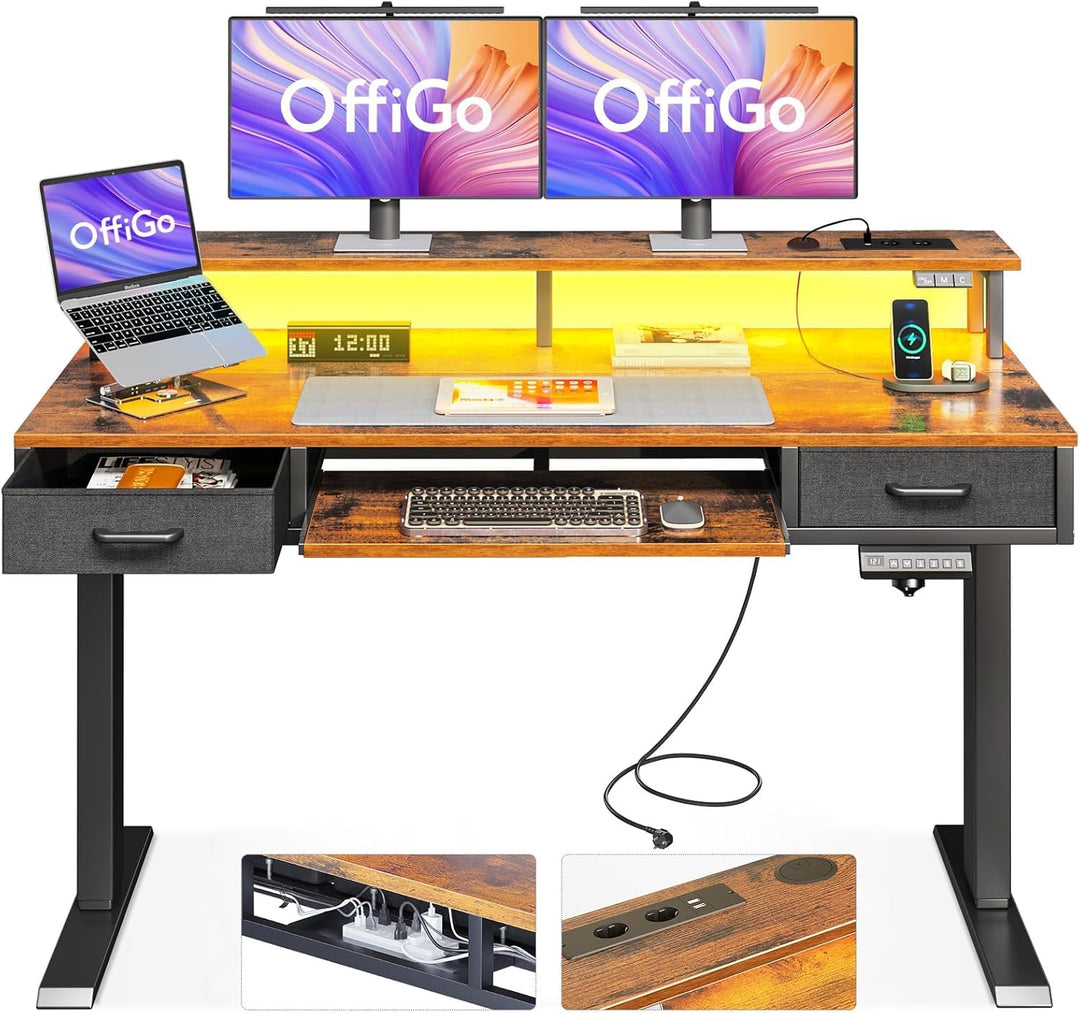 Offigo electric height adjustable standing desk with keyboard tray